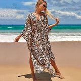 Sexy Zebra Striped Beach Dreen Casual V-Neck Side Split Summer Batwing Sleeve Beach Dress Women Beach Long Robe De Plage Q1297