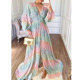 Sexy Leopard Dress Plus Size  Spring/Autumn Women Long Lantern Sleeve Club Party Evening Dress Maxi Dresses Vestidos A953