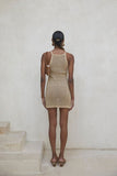 Sexy Striped Dress Blue Crochet Tunic Elegant Sleeveless Women Summer Dress Beach Wear Swim Suit Cover Up