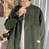 Momentlover Oversized Men Solid Corduroy Shirt Long Sleeve  Mens Pocket Streetwear Shirts Male Korean Fashions Black Shirt 5XL