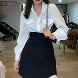 -hoco dresses 2 Piece Dress Set Women Long Sleeve Blouse + Y2k Mini Skirts Fashion Suits Office Lady Korean Fashion Clothing  Autumn Chic