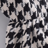 Women Vintage Tweed Houndstooth Backless Dress Female Fashion Party Casual Square Collar Slim Sling Mini Dresses