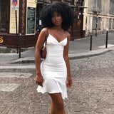 Back To School White Slim Dress Women Spaghetti Strap Bodycon Dress Female High Waist Sheath Club Party Dresses Summer Mini Vestidos