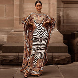 Indie Folk Zabra Striped Pattern Patchwork Bathing Sleeve Maxi Dress For Women Clothes Plus Size Streetwear Moroccan Caftan