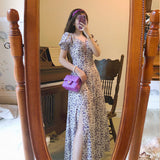 Midi Dress Women Elegant A-Line Korean Vintage Purple Chiffon Summer Woman  Dresses Party Square Collar Boho Vestidos