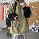 Momentlover Autumn Hoodies Men's Fashion Contrast Color Casual Hooded Sweatshirt Men Streetwear Hip-hop Loose Pullover Hoodie Mens M-5XL