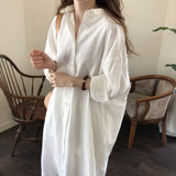 Woman Long Shirt Dress Elegant Casual Korean Fashion White Spring Oversized Long Sleeve Midi Dresses Plus Size Ladies Robe
