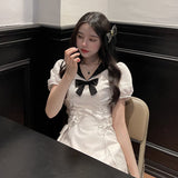 Summer Kawaii Party Mini Dress Women Y2K Patchwork Sweet Bandage Dress Female Bow Casual High Street Korean Designer Dress