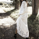 Deep V Neck Hollow Out Long Dress Women Plus Size Summer Beach Tunic White Sexy A Line Long Dress Vestidos Q274