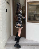 Spring Plaid Lolita Dress Women Elegant Japanese Kawaii Paty Mini Dress Female Casual High Street Korean Dress Women  New