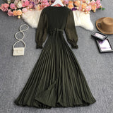 Autumn Fashion Streetwear Long Dress Design French Pleated Maxi Dress Women Elegant O Neck Long Sleeve A-Line Dress