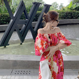 Style Summer Women Casual High Waist Sexy Backless Beach Dress Vintage Slash Neck Dot A-Line Maxi Dress Vestidos