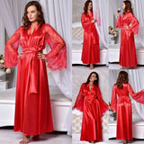Women Lingerie Silk Lace Robe Dress Pajamas Nightdress Nightgown Sleepwear Hot Stain Underwear