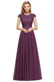 Elegant Lace Chiffon Long Bridesmaid Dresses Charming Short Sleeve Wedding Guest Dresses Burgundy Robe Demoiselle D'honneur