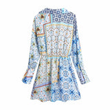 Summer Bohemia Women Vintage Print V-Neck Dress Female Fashion Chic Single-Breasted Casual Mini Dresses