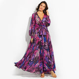 Halloween  Beach Dress Summer Floral Swimsuit Print Belt Bathing Suit Women Long Cover Up Off Shoulder Beachwear Bandeau Halt Swimsuit