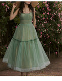 Simple Light Pink Short Prom Dresses Spaghetti Straps Tiered Tulle Prom Gowns Sweeheart Tea-Length Wedding Party Dress