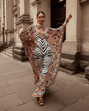 Indie Folk Zabra Striped Pattern Patchwork Bathing Sleeve Maxi Dress For Women Clothes Plus Size Streetwear Moroccan Caftan