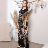 Elegant Tiger Printed Long Dreen  Women Summer Tassel Batwing Sleeve Dress Beach Wear Long Robe De Plage A925