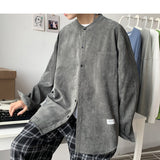 Momentlover Oversized Men Solid Corduroy Shirt Long Sleeve  Mens Pocket Streetwear Shirts Male Korean Fashions Black Shirt 5XL
