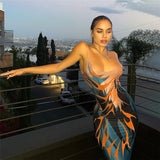 Print Dress Women Strap Long Dress Bodycon Streetwear Party Club  Autumn Winter Clothes Y2K Festival Slim
