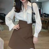 -hoco dresses 2 Piece Dress Set Women Long Sleeve Blouse + Y2k Mini Skirts Fashion Suits Office Lady Korean Fashion Clothing  Autumn Chic