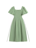 - Green square neck bow dress GEU1553
