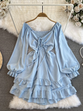 - Lantern long-sleeved V-neck mid-length a-line dress GEU905