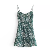 - Green floral suspender A-line dress  GEU1301