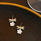 S925 silver pin-set diamond bow flower earrings