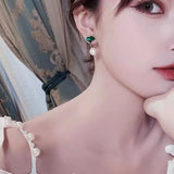 S925 Silver Needle Gingko Green Leaf Elegant Pearl Earrings