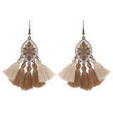 Leaf hoop metallic leather fringed earrings