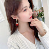 Red Pearl Long Earrings