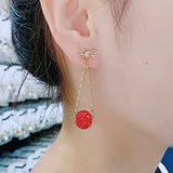 Bow red diamond ball earrings