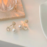 S925 silver needle micro-set rhinestone pearl earrings
