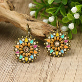 Round flower inlaid Bohemian earrings