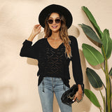 2025 new knitted sweater women's autumn and winter love hollow short-sleeved temperament commuter sweater top