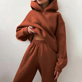MOMENTLOVER New 's new women's cross-border autumn sweater set, solid color casual fashion sports trousers two-piece set