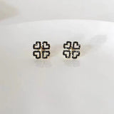S925 silver needle hollowed-out four-leaf clover vintage earrings
