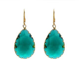 Emerald water drop retro copper hook long earrings