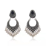 Vintage geometric round bead tassel earrings