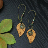 Wind leaf round openwork turquoise earrings
