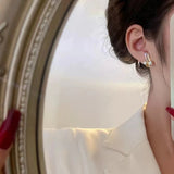 S925 silver needle pearl C-shaped multilayer earrings