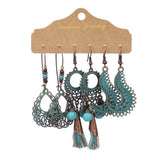 Round metal tassel retro earrings set combination