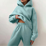 MOMENTLOVER New 's new women's cross-border autumn sweater set, solid color casual fashion sports trousers two-piece set