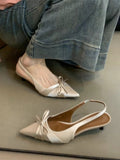 2025  Niche high heels women's shoes 2025 spring and autumn new  temperament elegant bow pointed light mouth stiletto sandals