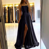long dresses Skinny suspenders Sexy backless dresses High split dance host dresses