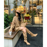 2025  Pointed boots Children look thin in early autumn but knee boots long boots thin heel knight boots high heel pile boots