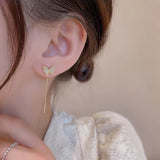 S925 silver pin-set butterfly tassel earrings