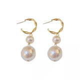 S925 silver needle pearl tassel C-shaped geometric earrings